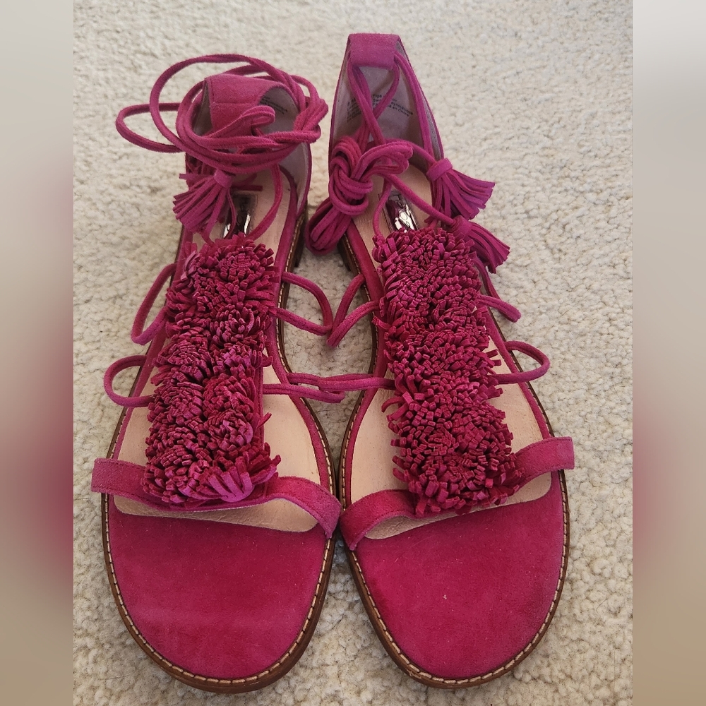 Women's Lace-up Pink Suede Sandals